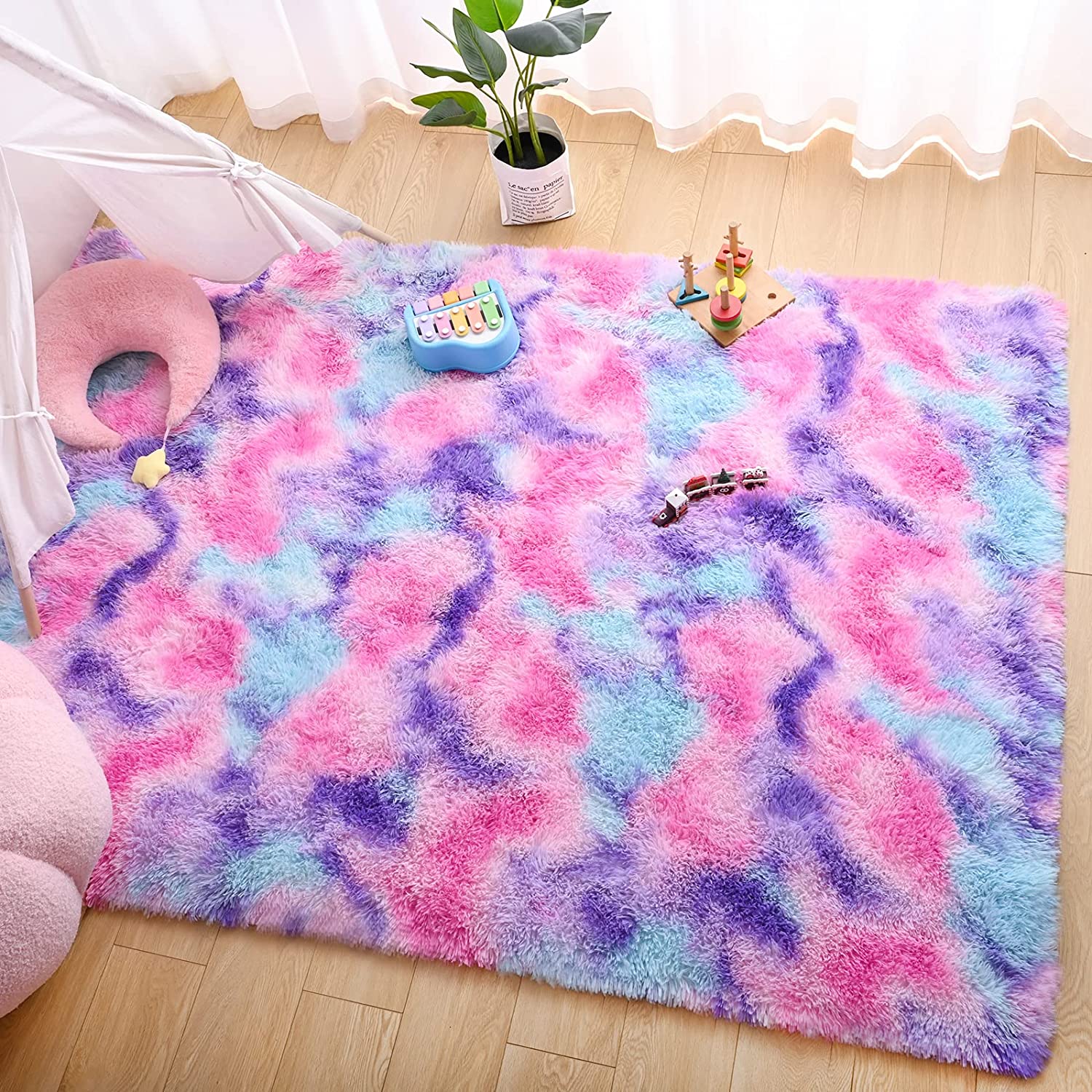 soft faux fur rainbow rug purple 3