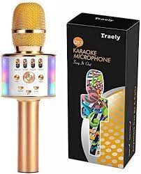 TRAELY Toys for Girls 5-12 Years Old Kids Karaoke Microphone Wireless Bluetooth Rechargeable Portable Singing Karaoke Machine Christmas Birthday Gifts for Girls Boys Age 5 6 7 8 9 10 11 Party(Golden)