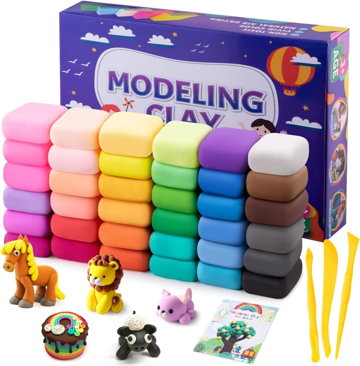 Air Dry Clay, 36 Colors Modeling Clay Kit with 3 Sculpting Tools, Magic Foam Clay for Kids and Adults, DIY Molding Clay Gift for Boys and Girls