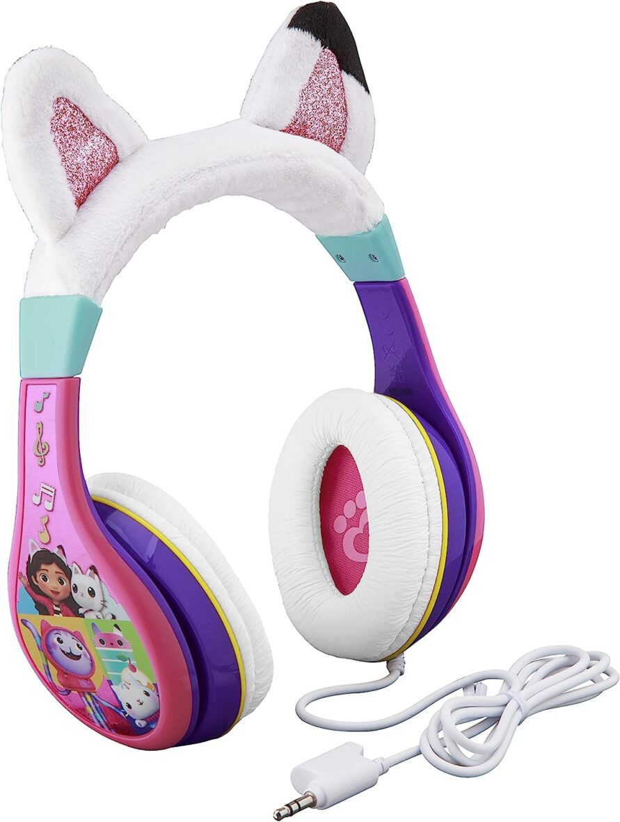Gabbys Dollhouse Headphones for Kids, Wired Headphones for School, Home or Travel, Tangle Free Toddler Headphones with Volume Control, 3.5mm Jack, Includes Headphone Splitter