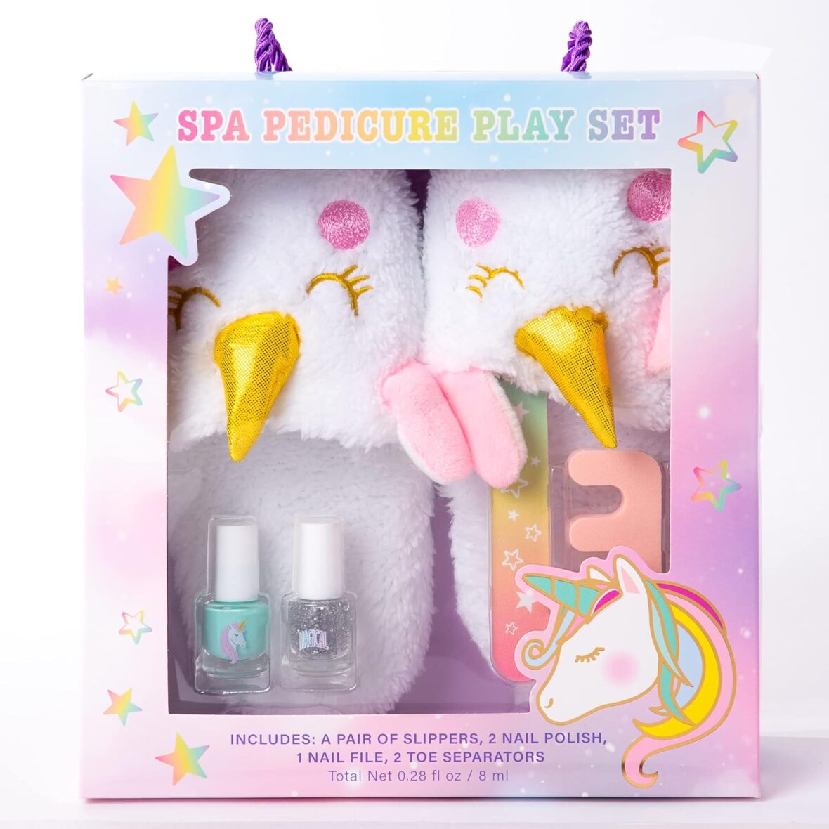 So Magical Unicorn Foot Spa Gift Set – Shower and Spa Play Set for Teens and Girls – Includes Super Plush Slippers, Toe Separator & Nail File