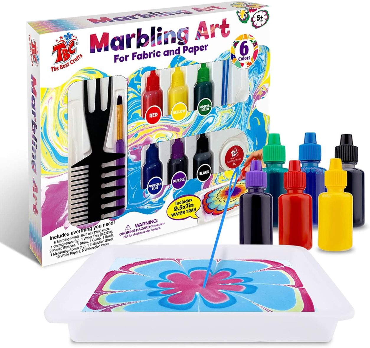 TBC The Best Crafts Marbling Art Paint Kit, 6 Bottles Marbling Inks(19ml Each), Art of Painting on Water, Ebru Art