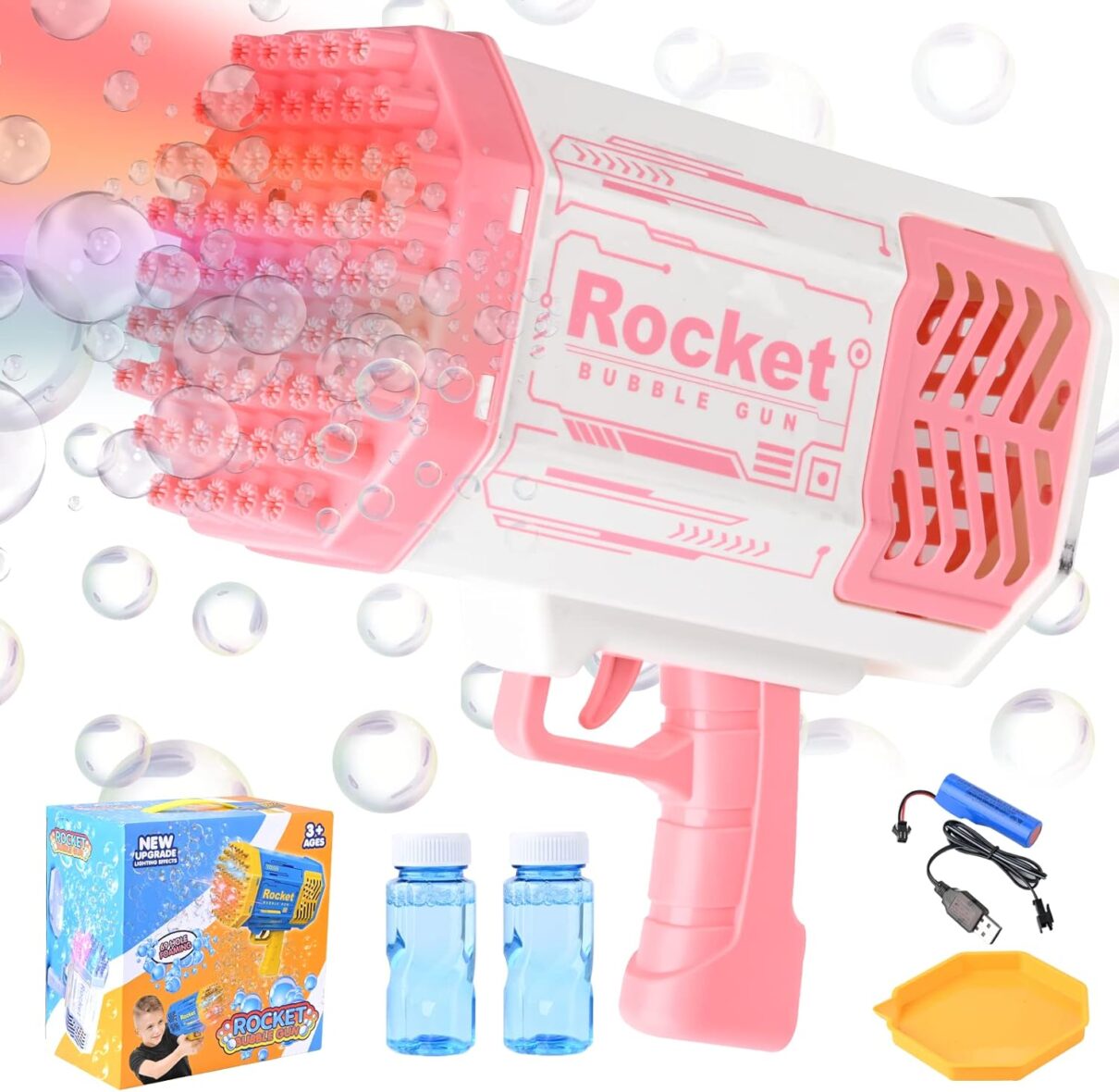Rocket Boom Bubble – Super Bazooka Bubble Gun?Bubble Machine with 69 Holes Gatling, Bubble Maker Blower
