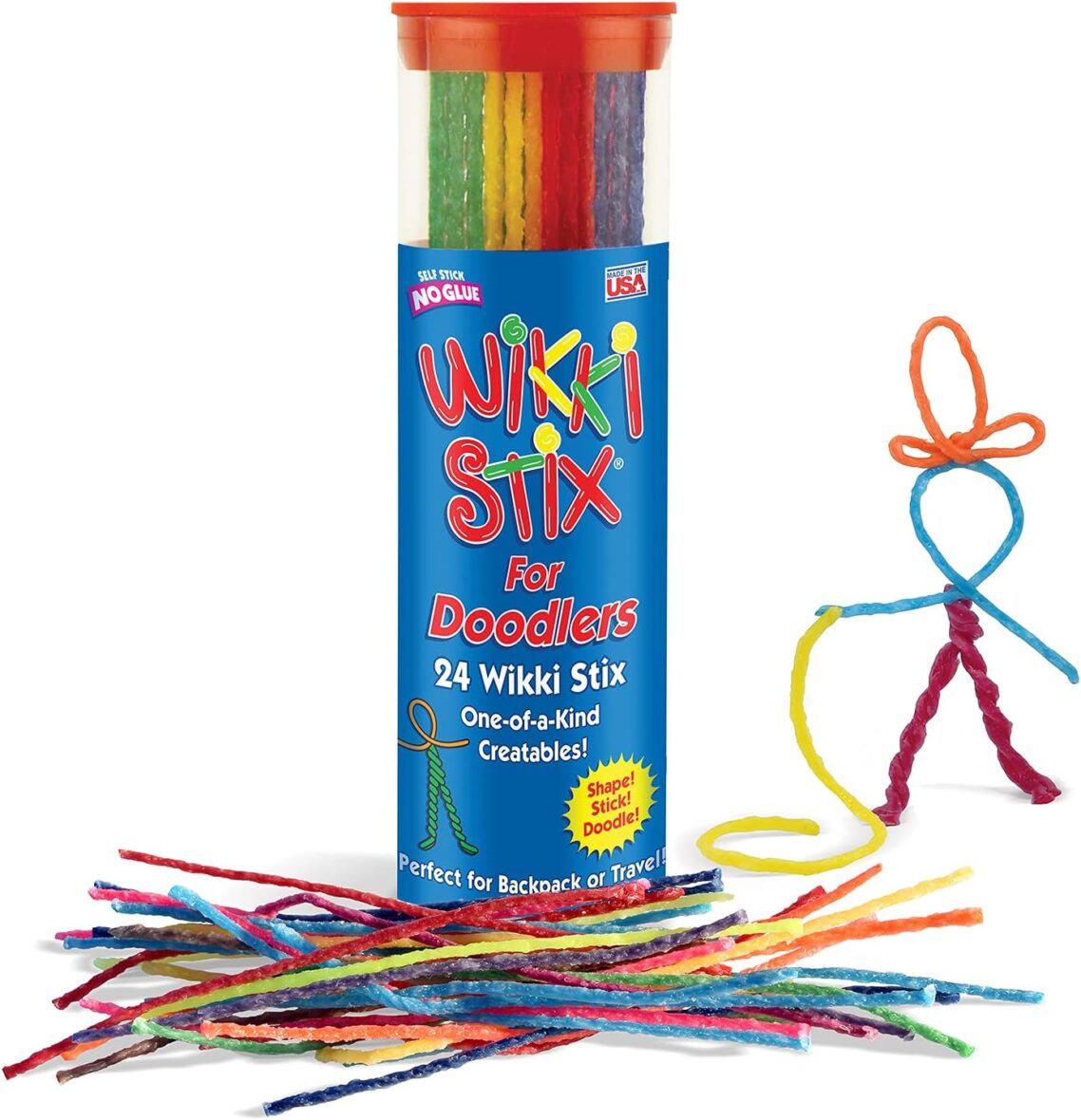 Wikki Stix Doodler, Fidget Toy Plus Arts & Crafts for Kids; Non-Toxic Waxed Yarn, Reusable Hands-on Fun! 6-inch Assorted Colors; 24-Pack.