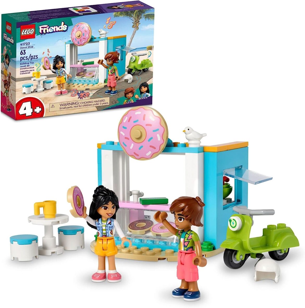 LEGO Friends Donut Shop 41723, Food Playset, Bakery Toy for Girls and Boys 4 Plus Years Old, Includes Liann and Leo Mini-Dolls and Toy Scooter