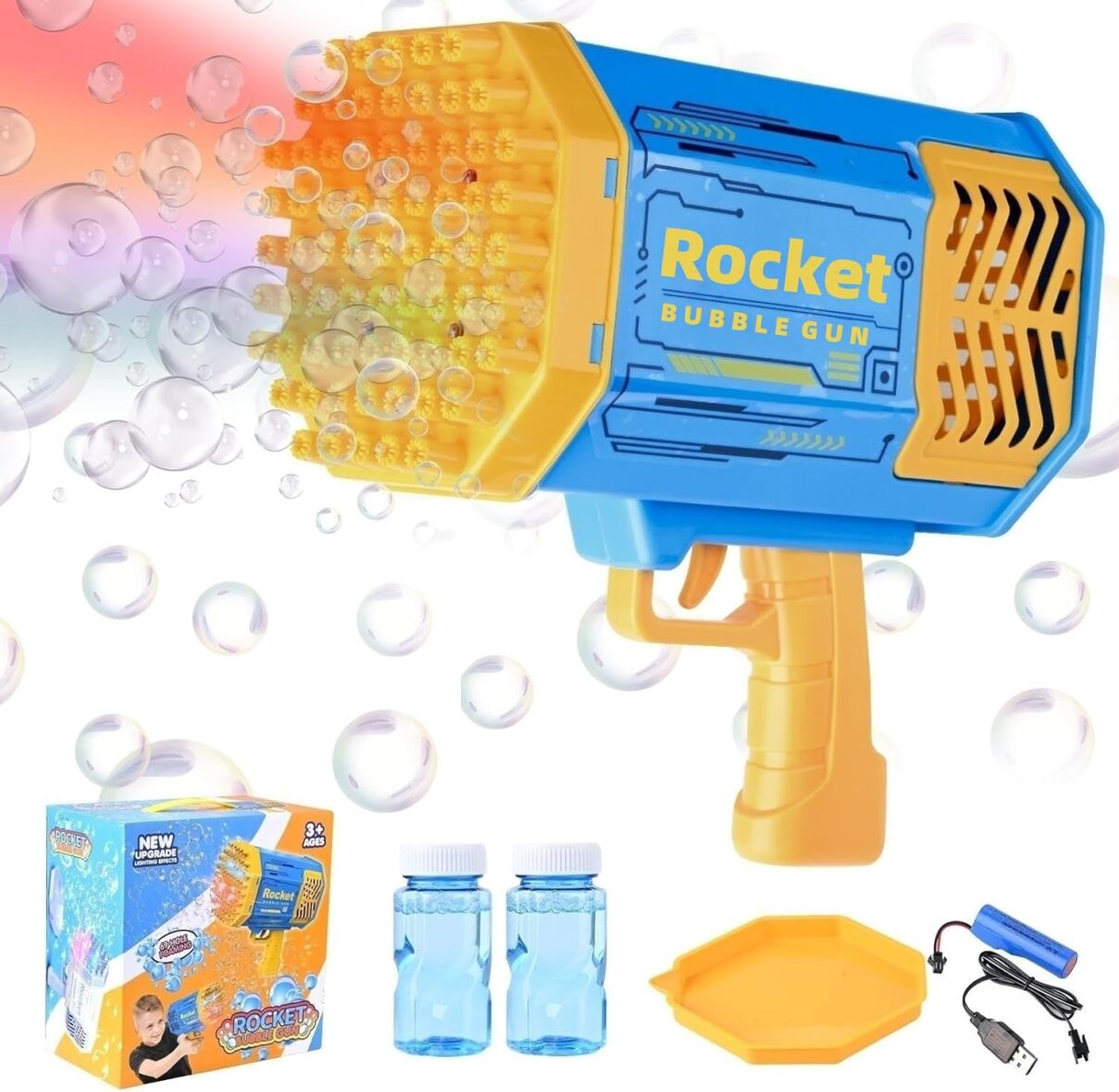 Rocket Boom Bubble – Super Bazooka Bubble Gun?Bubble Machine with 69 Holes Gatling, BLUE