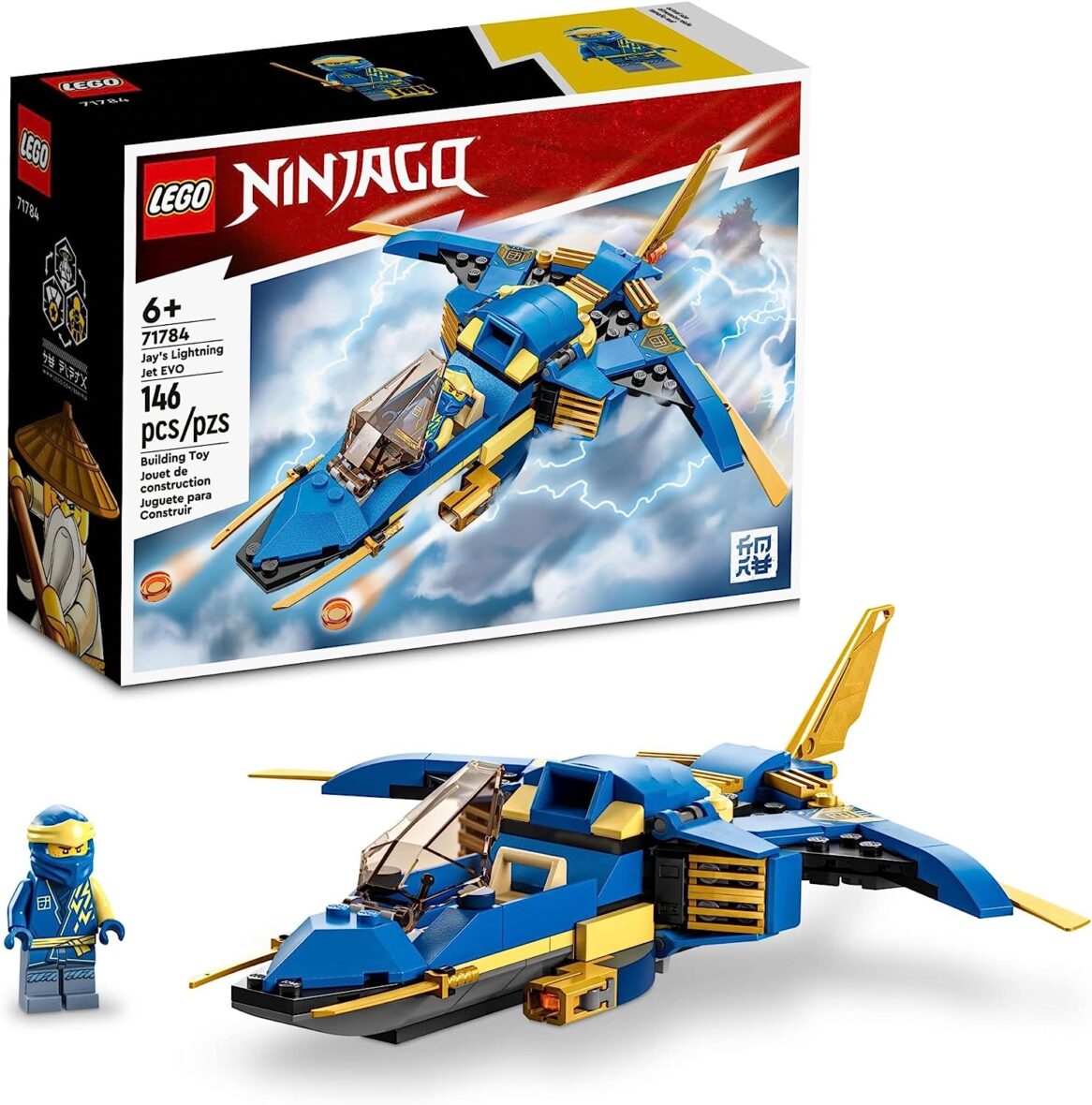 LEGO NINJAGO Jay’s Lightning Jet EVO 71784, Upgradable Toy Plane, Ninja Airplane Building Set, Collectible Birthday Gift Idea for Grandchildren, Kids, Boys and Girls Ages 7 and Up