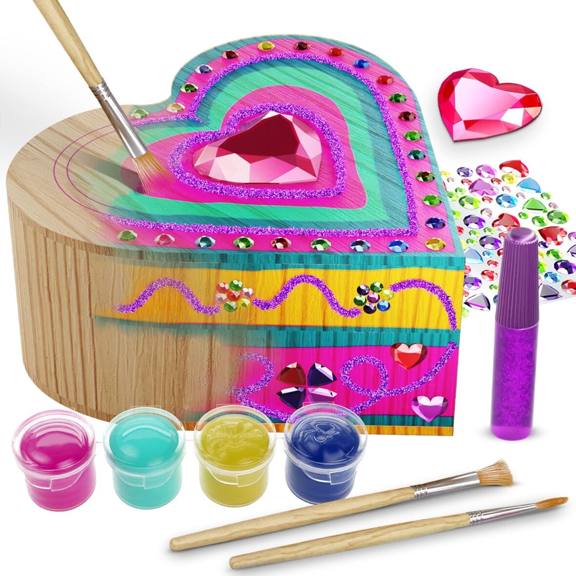Paint Your Own Wooden Kids Heart Treasure Box Kit – Art Kits for Toddler Girl – Arts and Craft