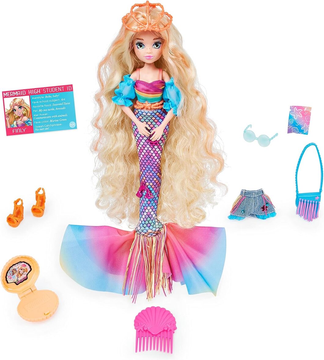 MERMAID HIGH, Finly Deluxe Mermaid Doll & Accessories with Removable Tail, Doll Clothes and Fashion Accessories, Kids Toys for Girls