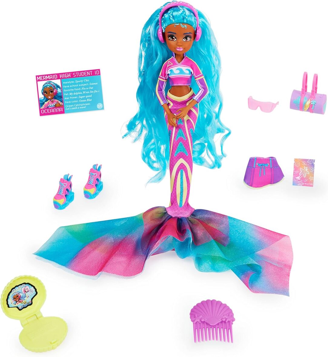 MERMAID HIGH, Oceanna Deluxe Mermaid Doll & Accessories with Removable Tail, Doll Clothes and Fashion Accessories, Kids Toys for Girls Ages 4 and Up