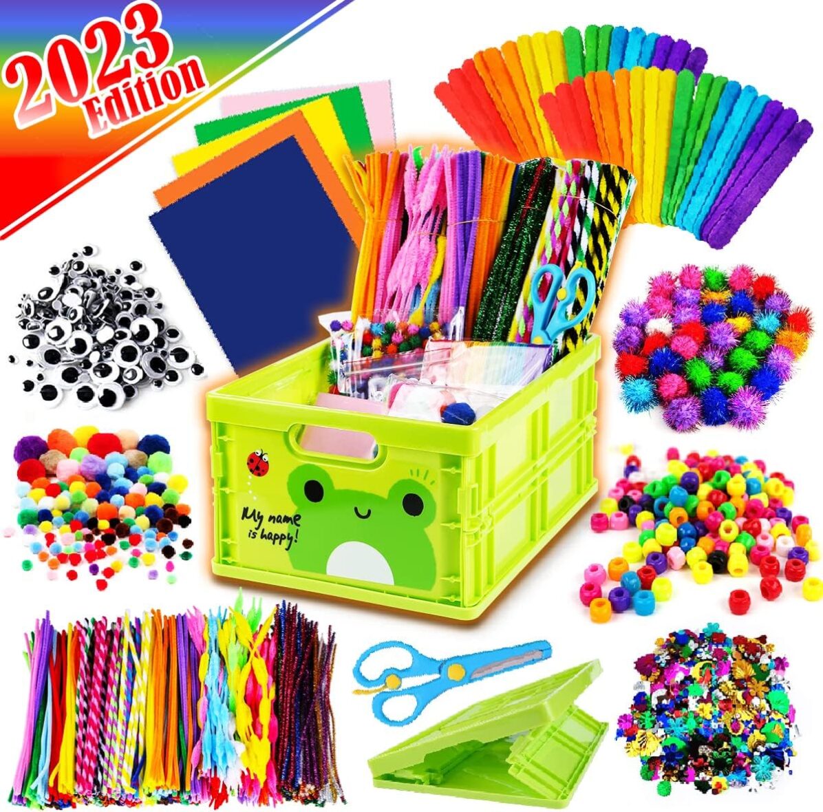 FUNZBO Arts and Crafts Supplies for Kids – Kids Crafts for Kids Ages 4-8 with Construction Paper, Pom Poms, Googly Eyes & Pony Beads, Crafts Activties Set, Arts and Crafts for Kids Ages 8-12