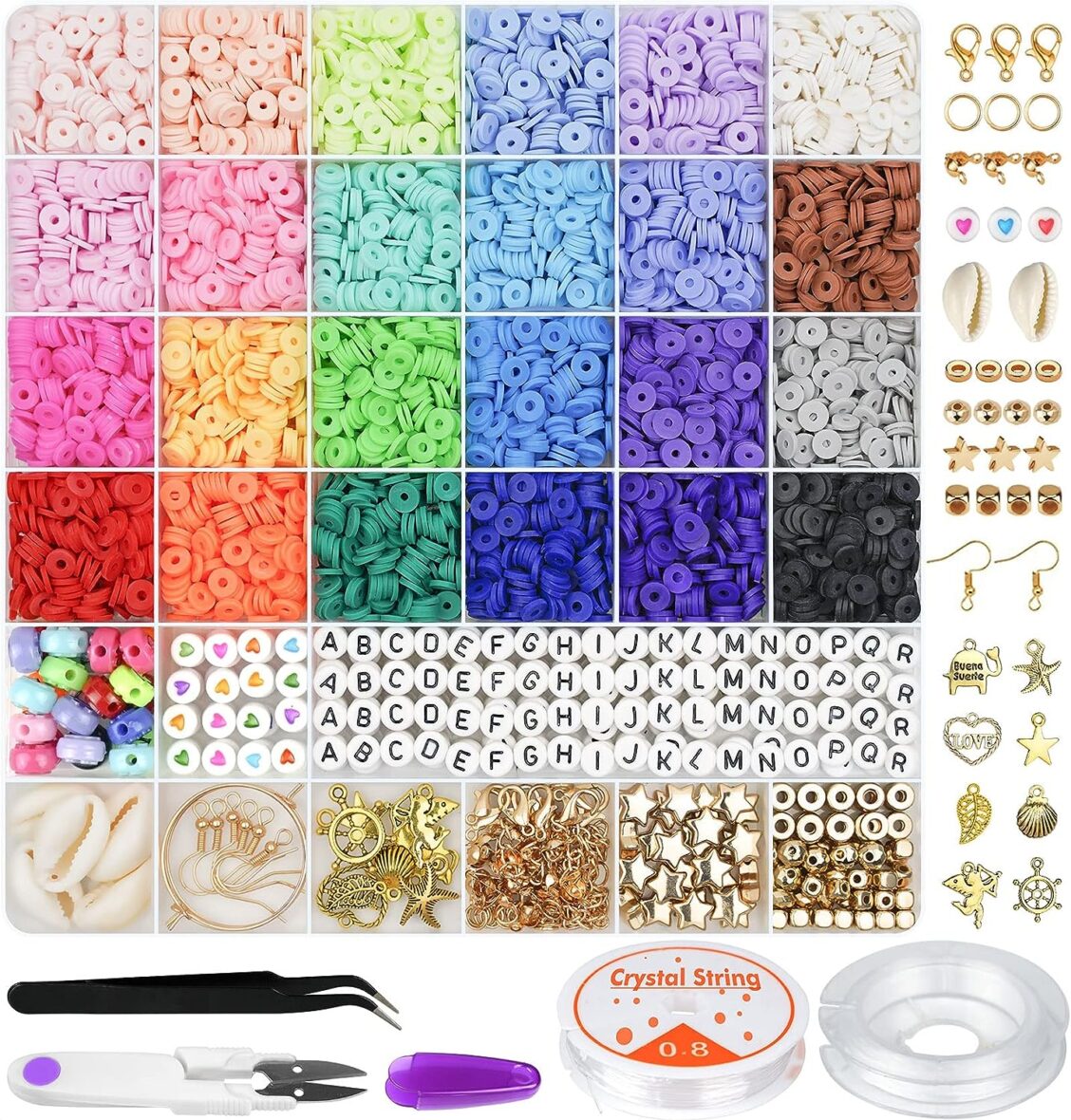 6000 Pcs Clay Beads for Bracelet Making, 24 Colors Flat Preppy Beads for Friendship Bracelet Kit, Polymer Clay Heishi Beads with Charms for Jewelry Making, Crafts Gifts for Teen Girls