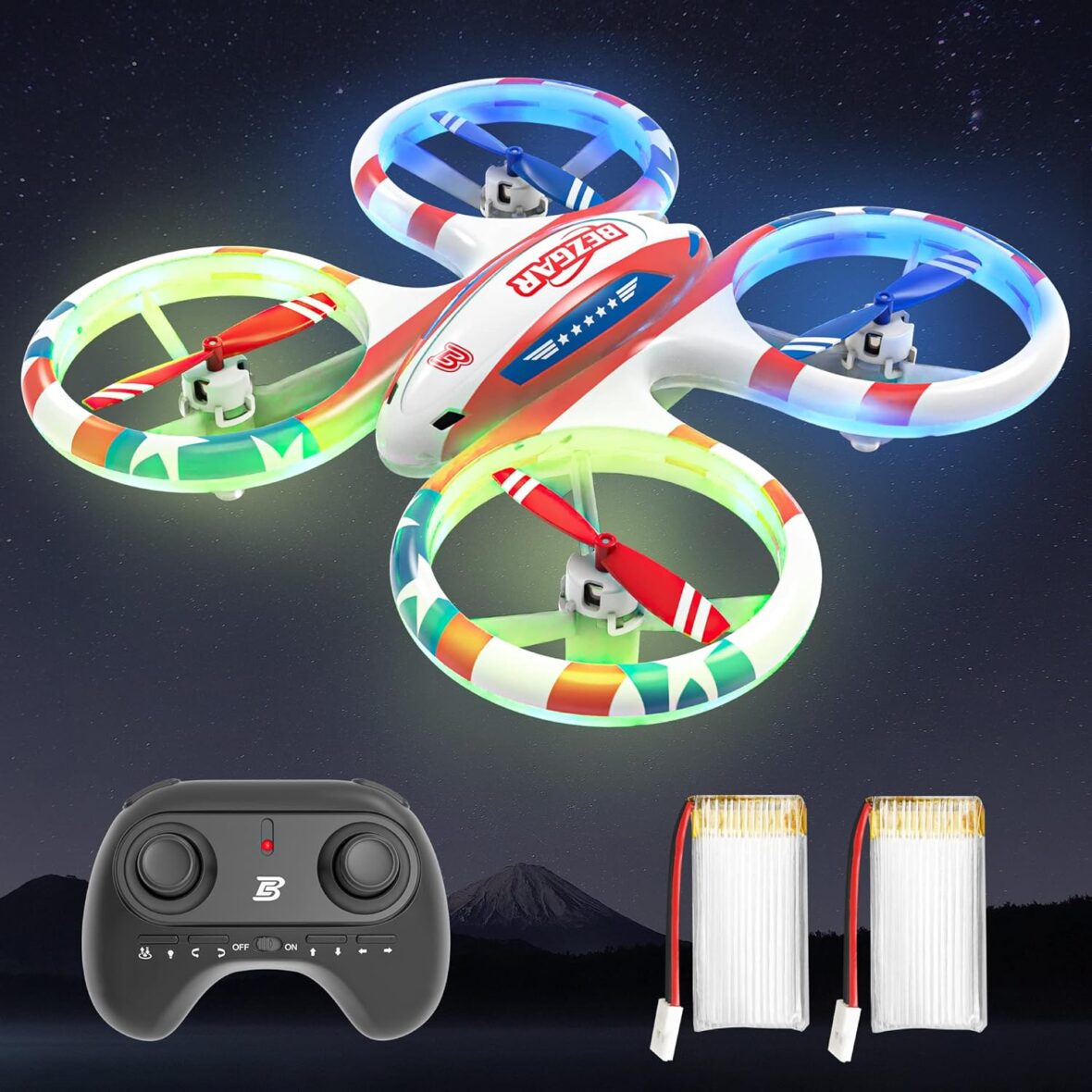 BEZGAR Drones for Kids – RC Drone Indoor, LED Remote Control Mini with 3D Flip and 3 Speed Propeller Full Protect Small Quadcopter Beginners, Easy to fly Gifts Blue-white