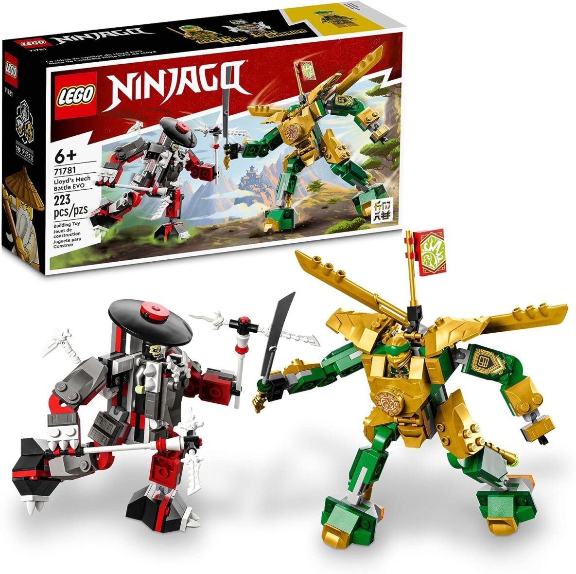 Lego NINJAGO Lloyd’s Mech Battle EVO Building Set 71781, with 2 Action Figures, 2 Posable Ninja Action Figures to Build, Ninja Toy for Kids Ages 6+ with Bone Warrior and Golden Lloyd Minifigures
