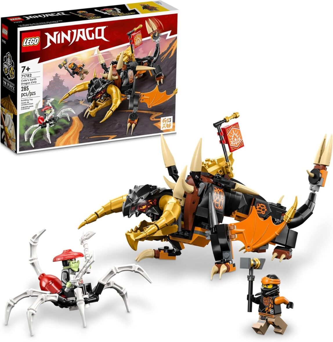 LEGO NINJAGO Cole’s Earth Dragon EVO 71782, Upgradable Action Toy Figure for Boys and Girls with Battle Scorpion Creature and 2 Minifigures