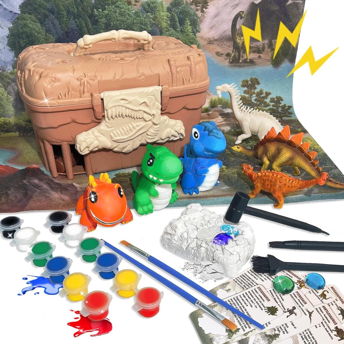 TALGIC Dinosaur Painting Kit for Kids 3-8 with16 Figurines & Jungle Map, Arts Craft Sets in Dinosaur Storage Box Arts & Crafts