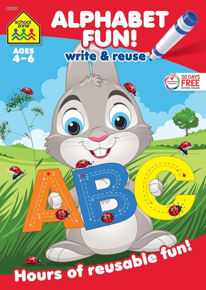 School Zone – Alphabet Fun! Write & Reuse Workbook – Ages 4 to 6, Preschool to Kindergarten, Tracing, Printing, Letters, Sounds, Phonics, Wipe Clean (School Zone Write & Reuse Workbook)
