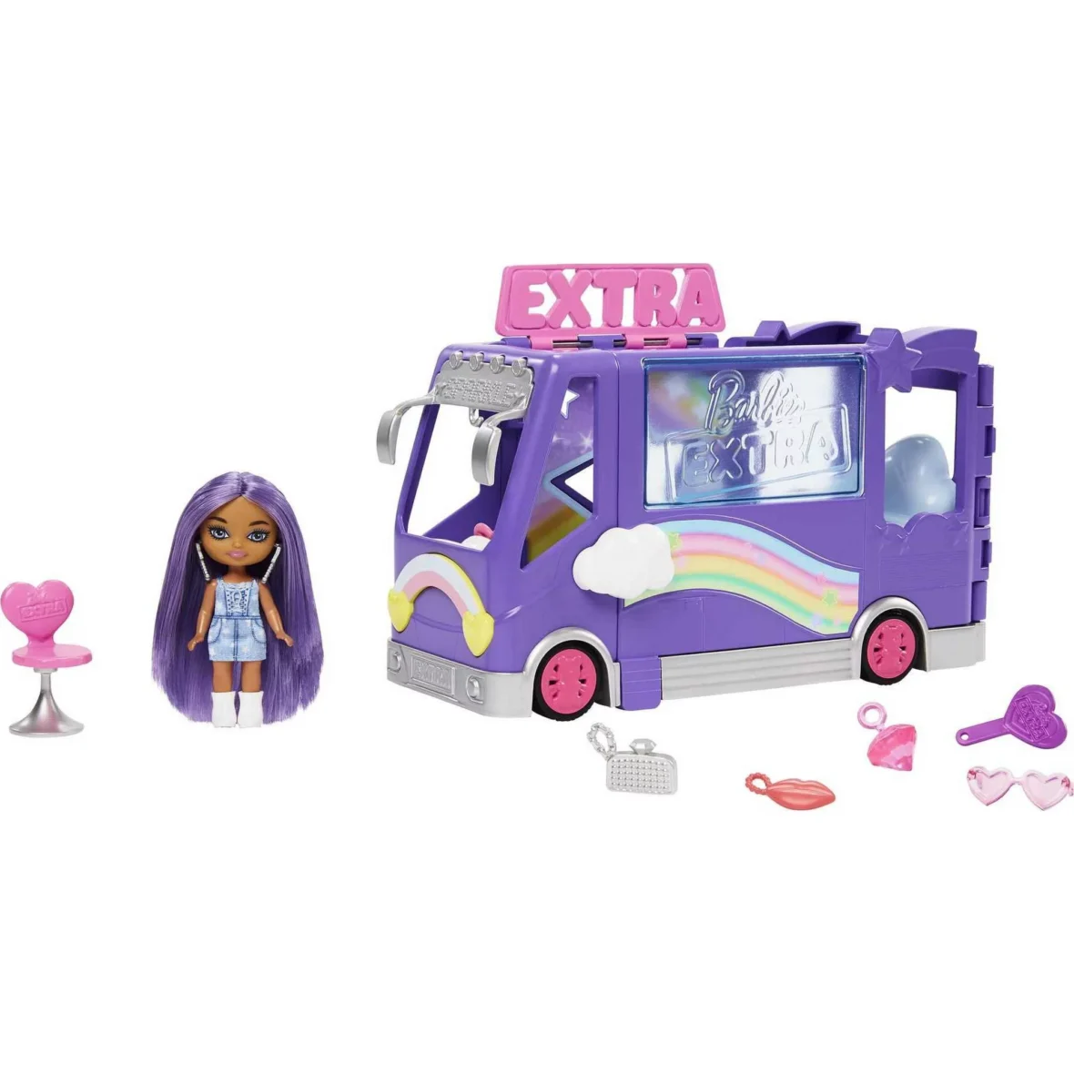 Barbie Extra Mini Minis Vehicle Playset, Tour Bus with Small Doll and Accessories