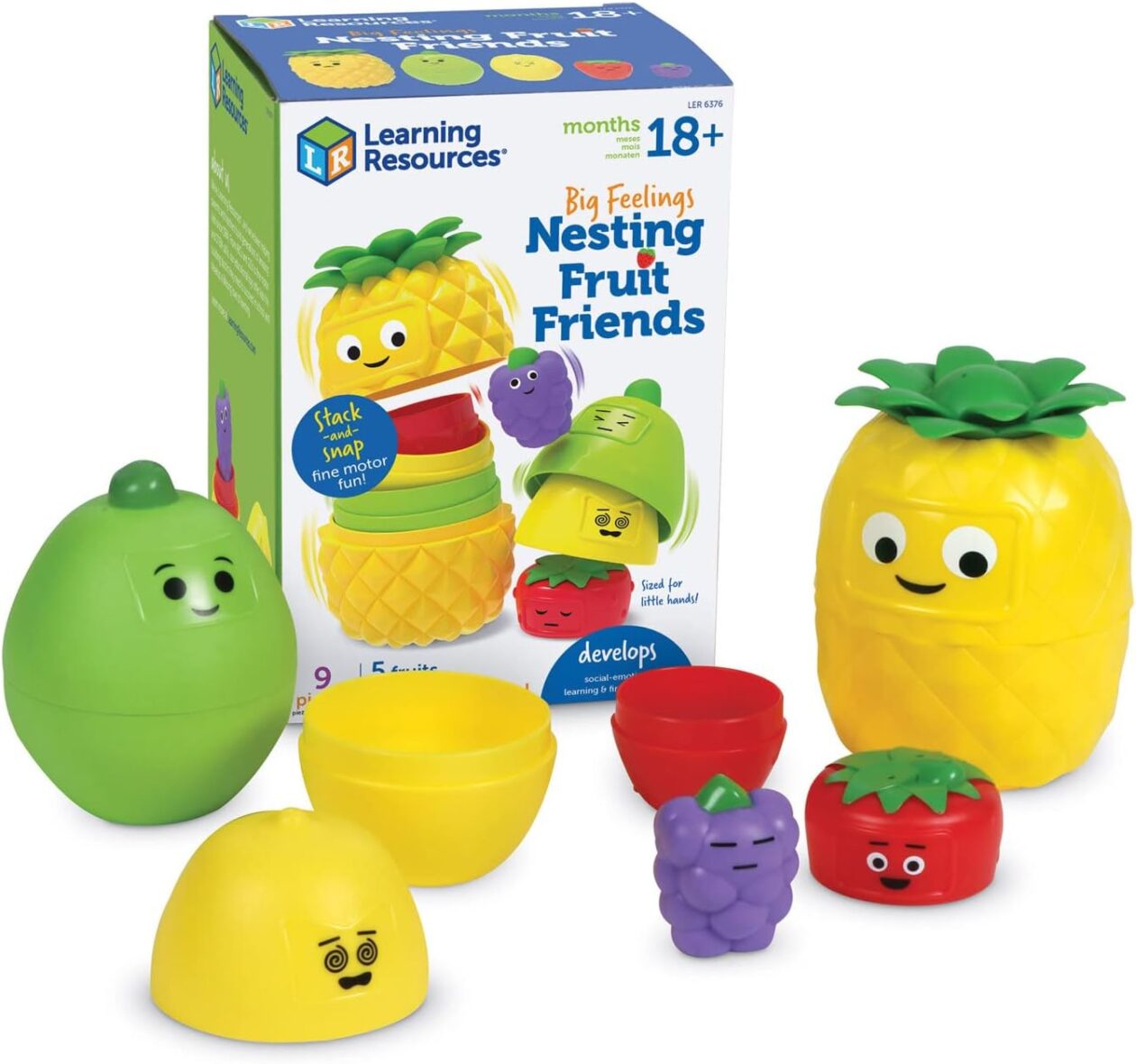 Learning Resources Big Feelings Nesting Fruit Friends, 9 Pieces, Ages 18+ Months, Social Emotional Learning Toys, Sensory Toys, Speech Therapy Materials