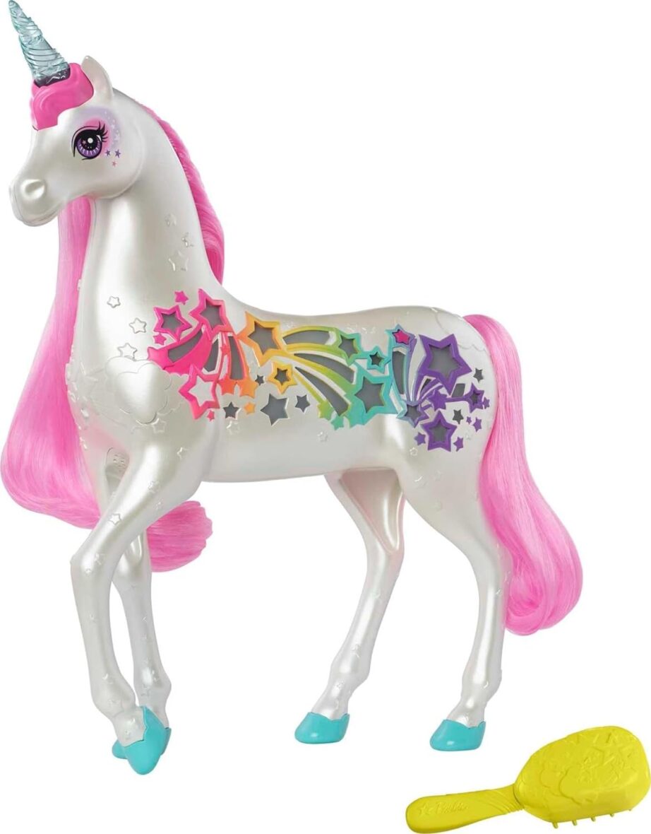 Barbie Dreamtopia Brush ‘n Sparkle Unicorn with Lights and Sounds, White with Pink Mane and Tail, 3 to 7 Year Olds