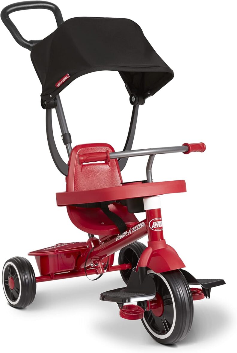 Radio Flyer Pedal & Push 4-in-1 Stroll ‘ N Trike®, Red Tricycle, for Toddlers Ages 1-5 Toddler Bike Large