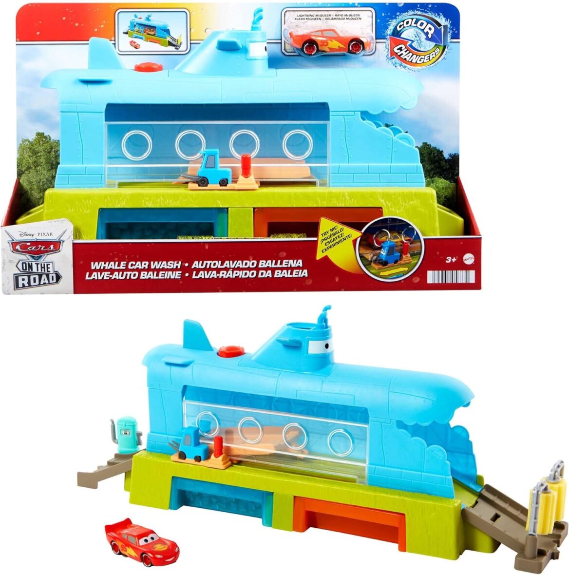 Disney and Pixar Cars Toys, Submarine Car Wash Playset with Color-Change Lightning McQueen Toy Car, Water Play