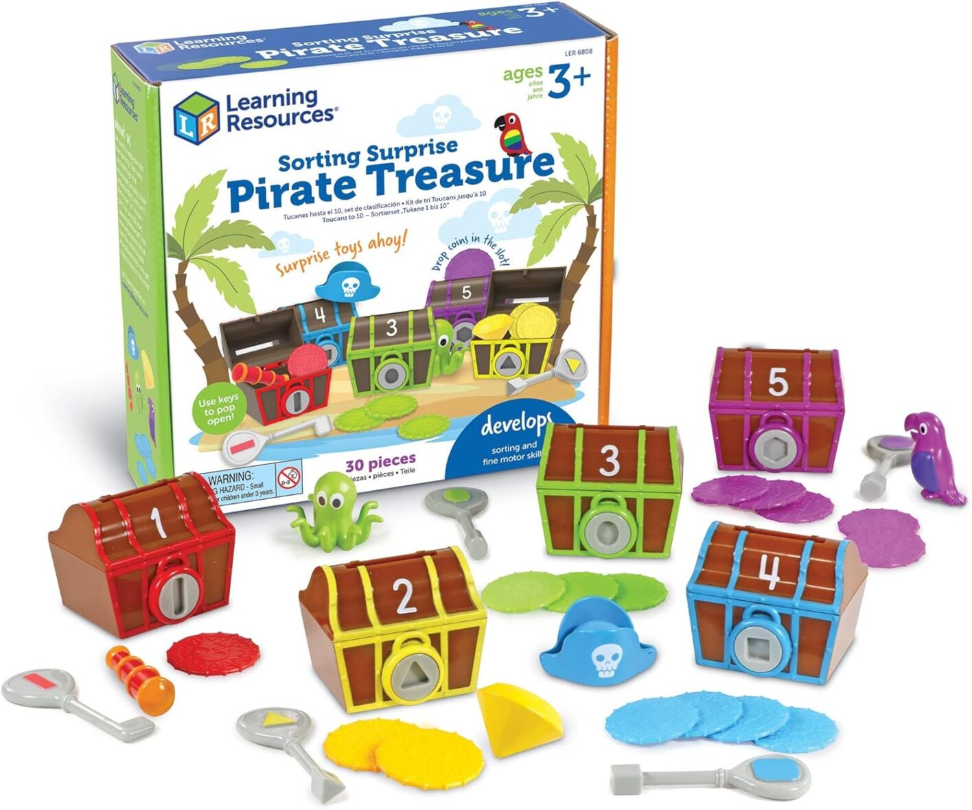 Learning Resources Sorting Surprise Pirate Treasure – 30 Pieces, Ages 3+ Color, Sorting & Matching Skills Toy, Fine Motor Skills Toys for Toddlers, Preschool Learning Toys Ms Rachel toy