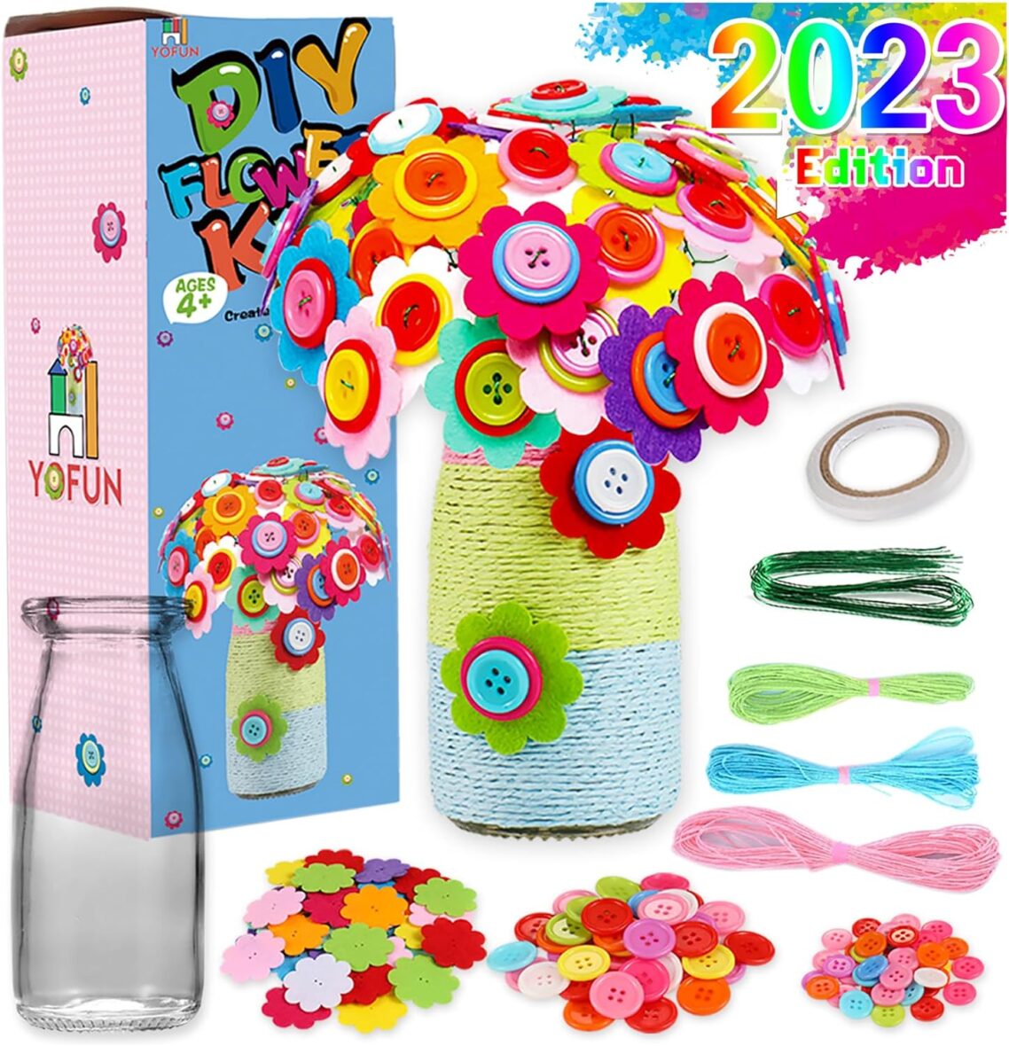 DIY Flower Craft Kit for Kids – Make Your Own Flower Bouquet with Buttons and Felt Flowers, Vase Art Toy & Craft Project for Children