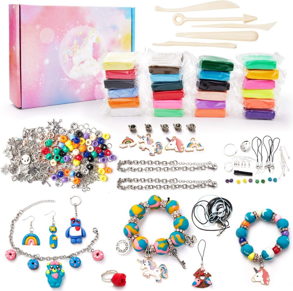 SWAKER Make Your Own Clay Jewelry – Clay Jewelry Making Craft Kit for Girls, Arts and Crafts for Kids Ages 8-12 and Up, Oven Bake Polymer Clay Kit