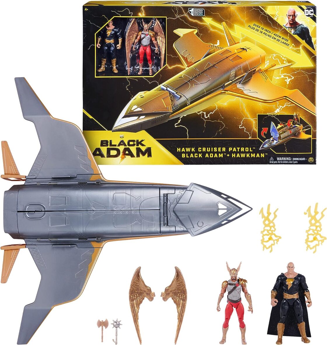 DC Comics, Hawk Cruiser Patrol, Includes Black Adam and Hawkman Action Figures, Over 16-inch Wide, First Edition, Super Hero Kids Toys for Boys and Girls Aged 4 and up