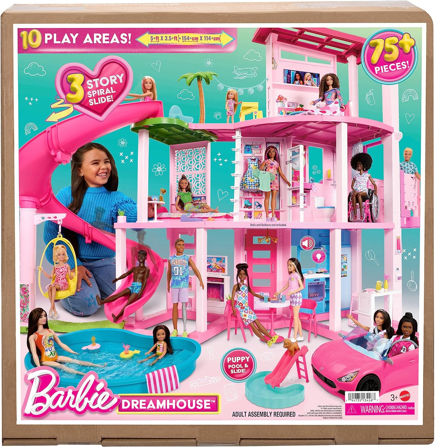 Barbie Dreamhouse 2023, Pool Party Doll House with 75+ Pieces and 3-Story  Slide, Barbie House Playset, Pet Elevator and Puppy Play Areas​ in 2023