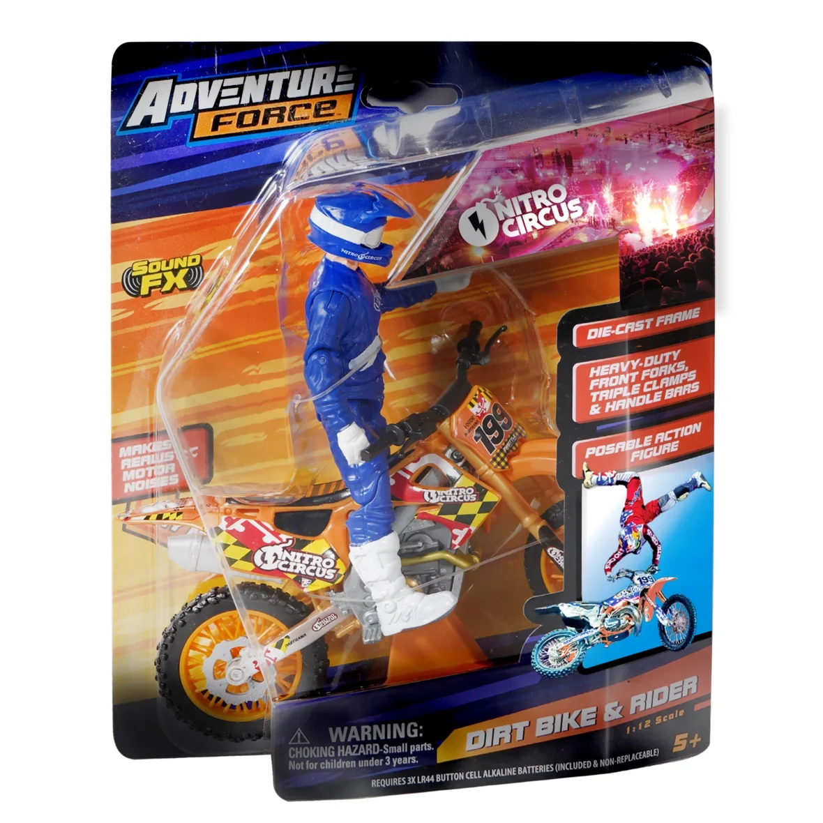 Adventure Force Nitro Circus Dirt Bike with Rider Toy, 1.12 Replica, Nitro Orange