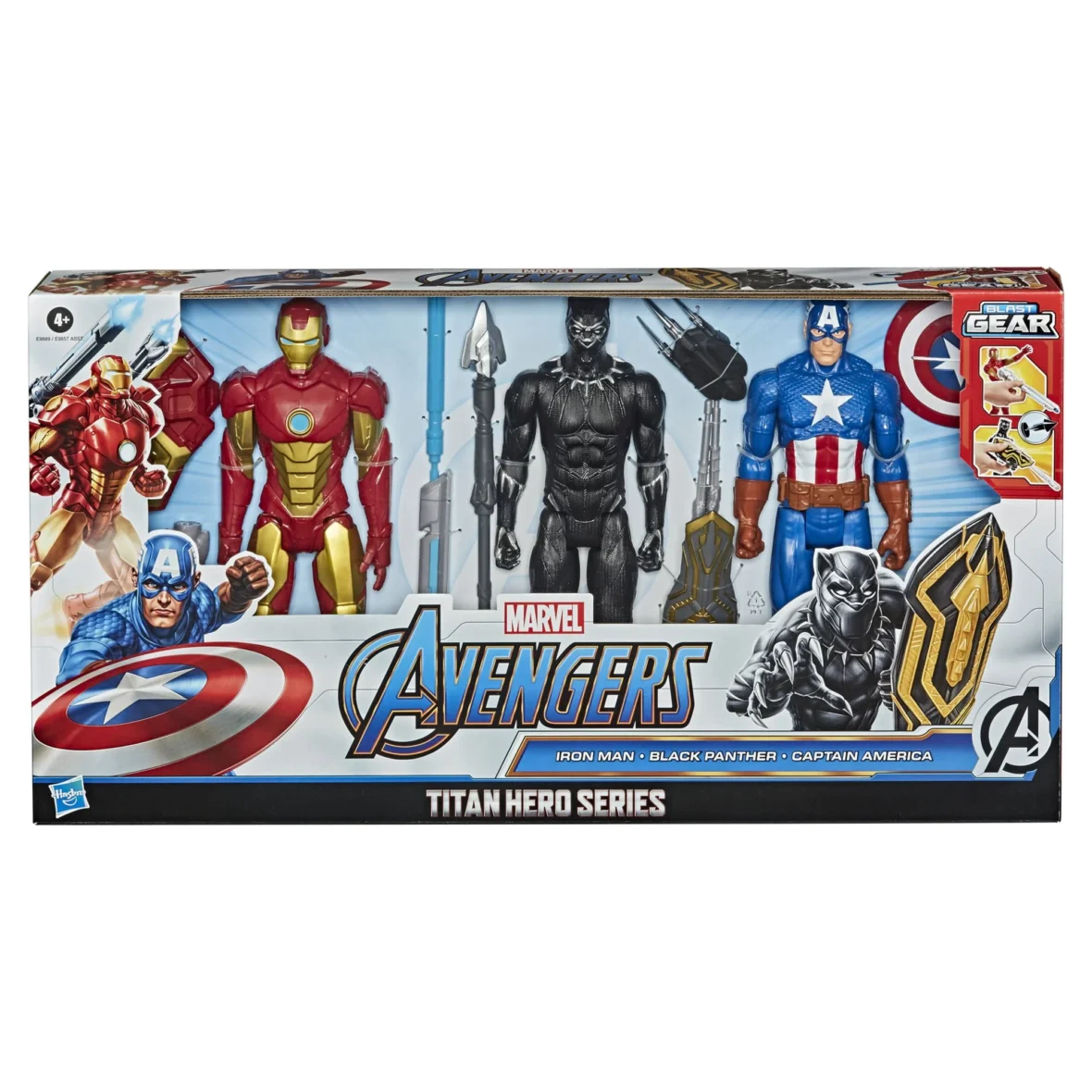 Marvel Avengers Titan Hero Series Blast Gear 3-Figure Pack (Captain America, Black Panther, and Iron Man)