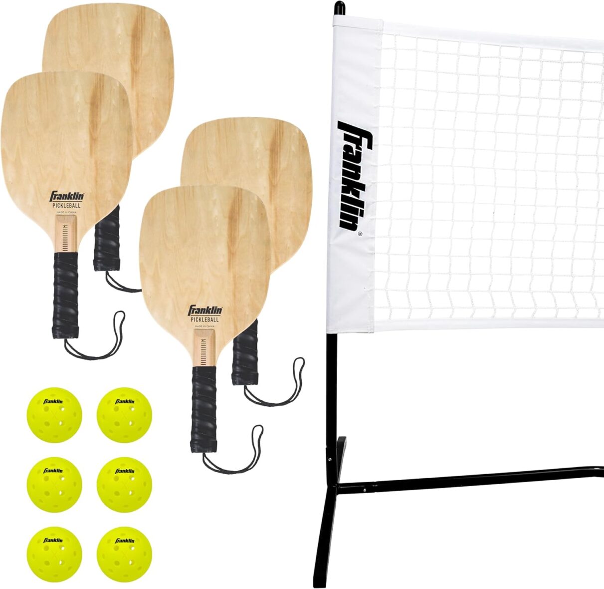 Franklin Sports Half Court Size Pickleball Net – Includes 10ft Net, (4) Paddles, and (6) X-40 USA Pickleball Approved Pickleballs, Red