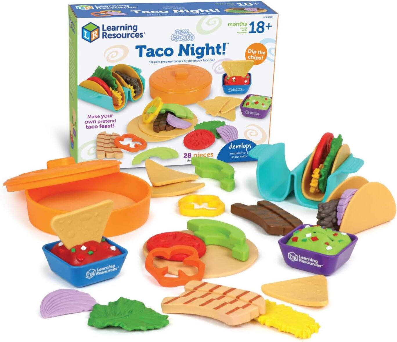 Learning Resources New Sprouts Taco Night! 28 Pieces – Play Food for Kids Ages 18+ Months, Grocery Store Pretend Play Toys, Play Kitchen Accessories,Kids