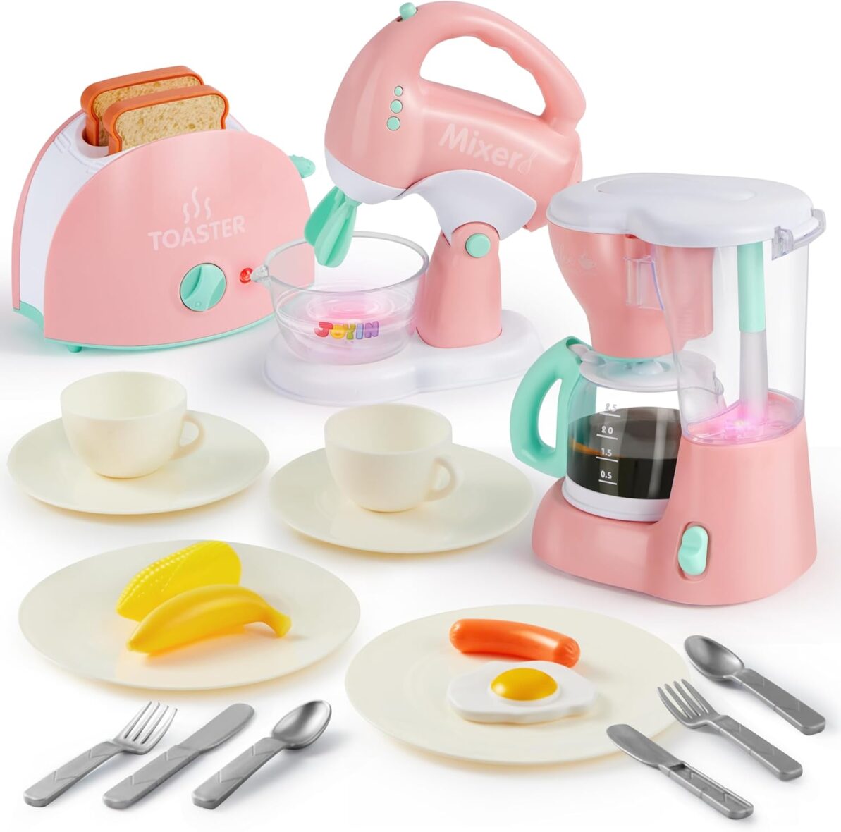 Joyin Play Kitchen Toys, Pretend Play Kitchen Appliances Toy Set with Coffee Maker, Mixer, Toaster with Realistic Lights& Sounds