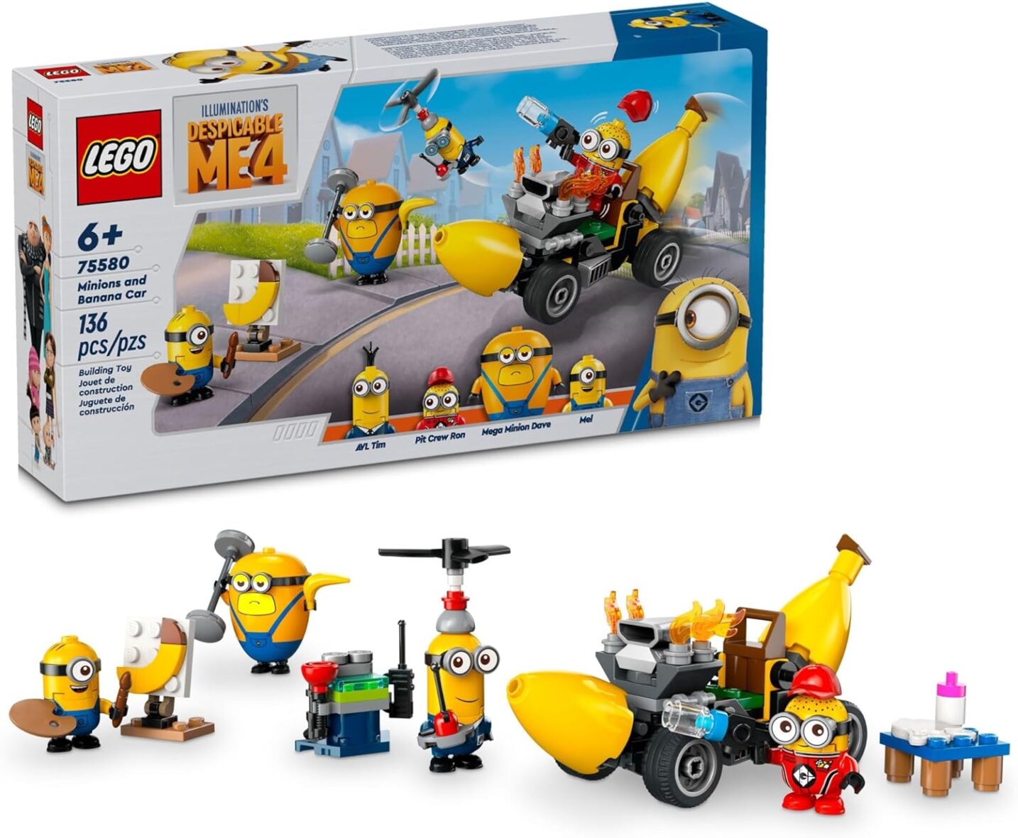 LEGO Despicable Me 4 Minions and Banana Car Toy Gift for Kids, Fun Illumination’s Despicable Me Toy Playset, Creative Building Minions Toy for Boys and Girls Aged 6 and Up, 75580