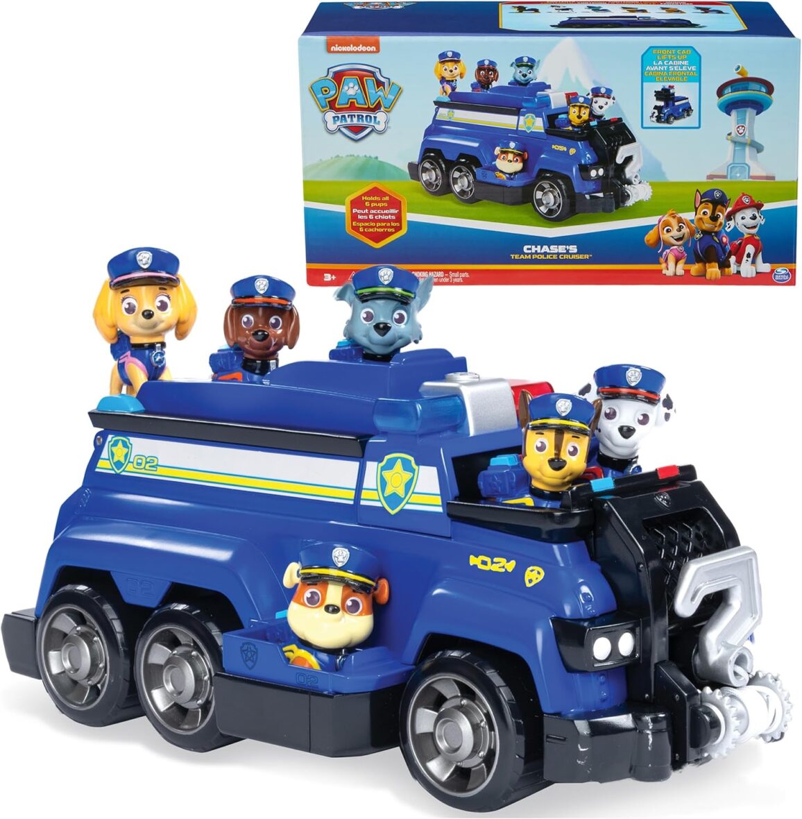 PAW Patrol Team Cruiser, Vehicle with Exclusive Chase, Marshall, Skye, Rubble, Rocky & Zuma Action Figures, Toys for Boys & Girls Ages 3+