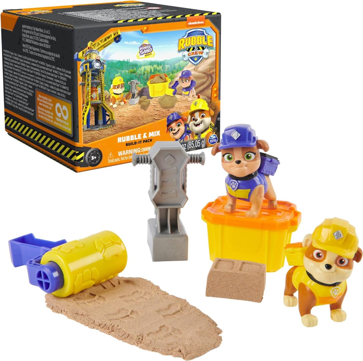 Rubble & Crew, Rubble and Mix Action Figures Set, with 3 oz of Kinetic Build-It Sand and 2 Hand Held Building Toys