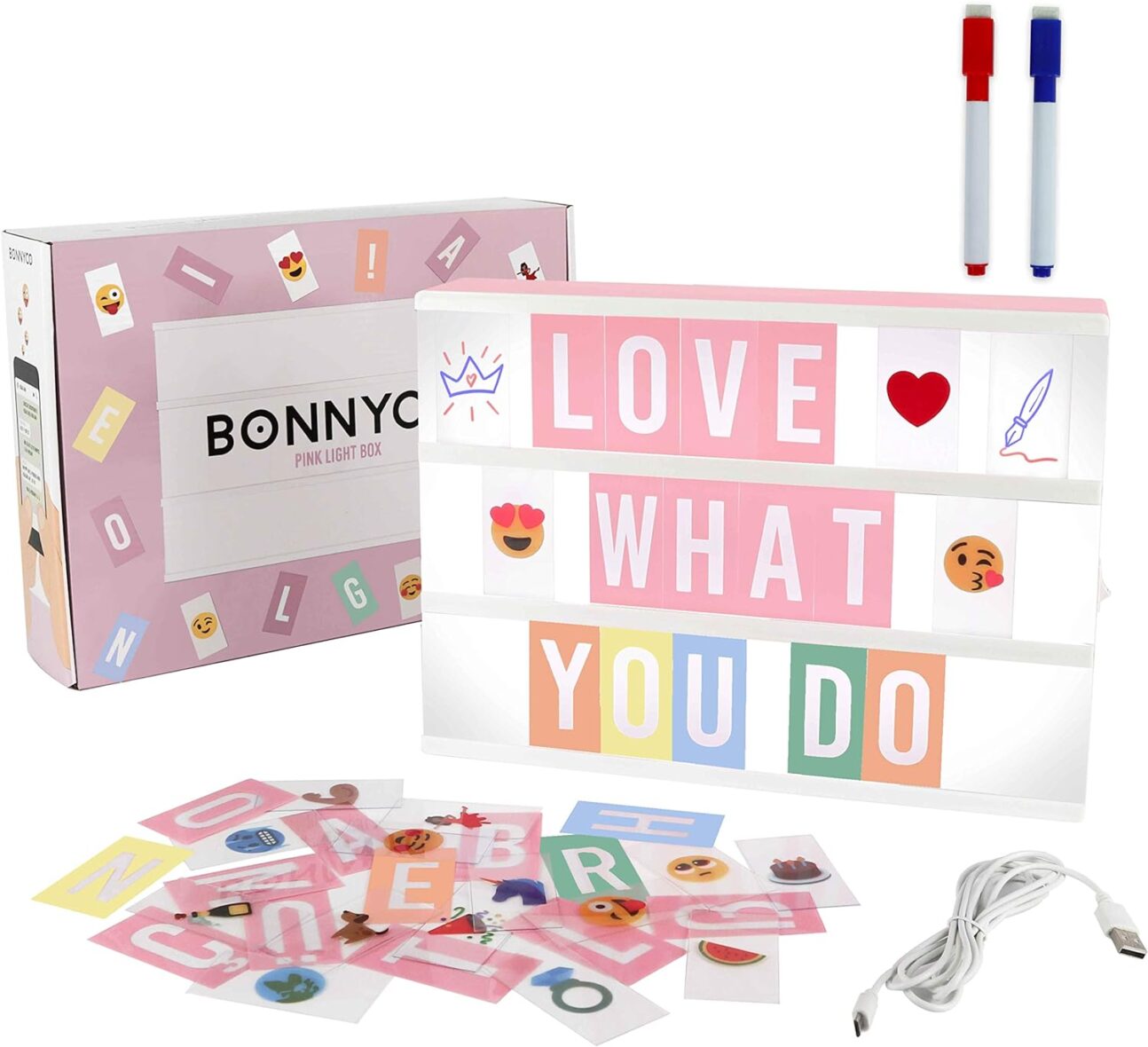 Bonnyco Pink Cinema Light Box with 400 Letters & Emojis & 2 Markers