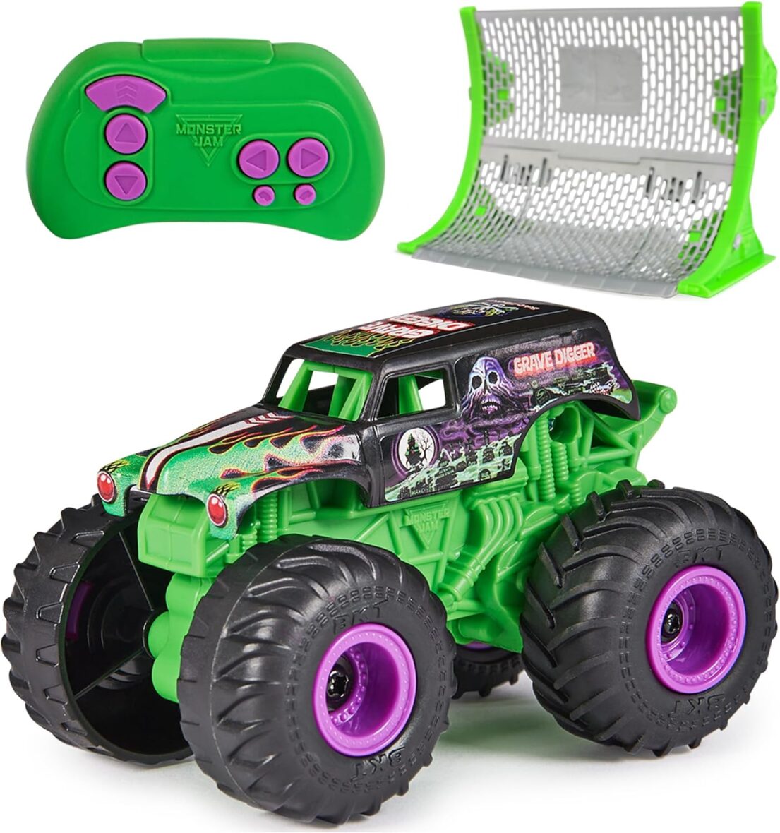 Monster Jam, Official Grave Digger Remote Control Monster Truck with Ramp, 1:64 Scale RC Cars