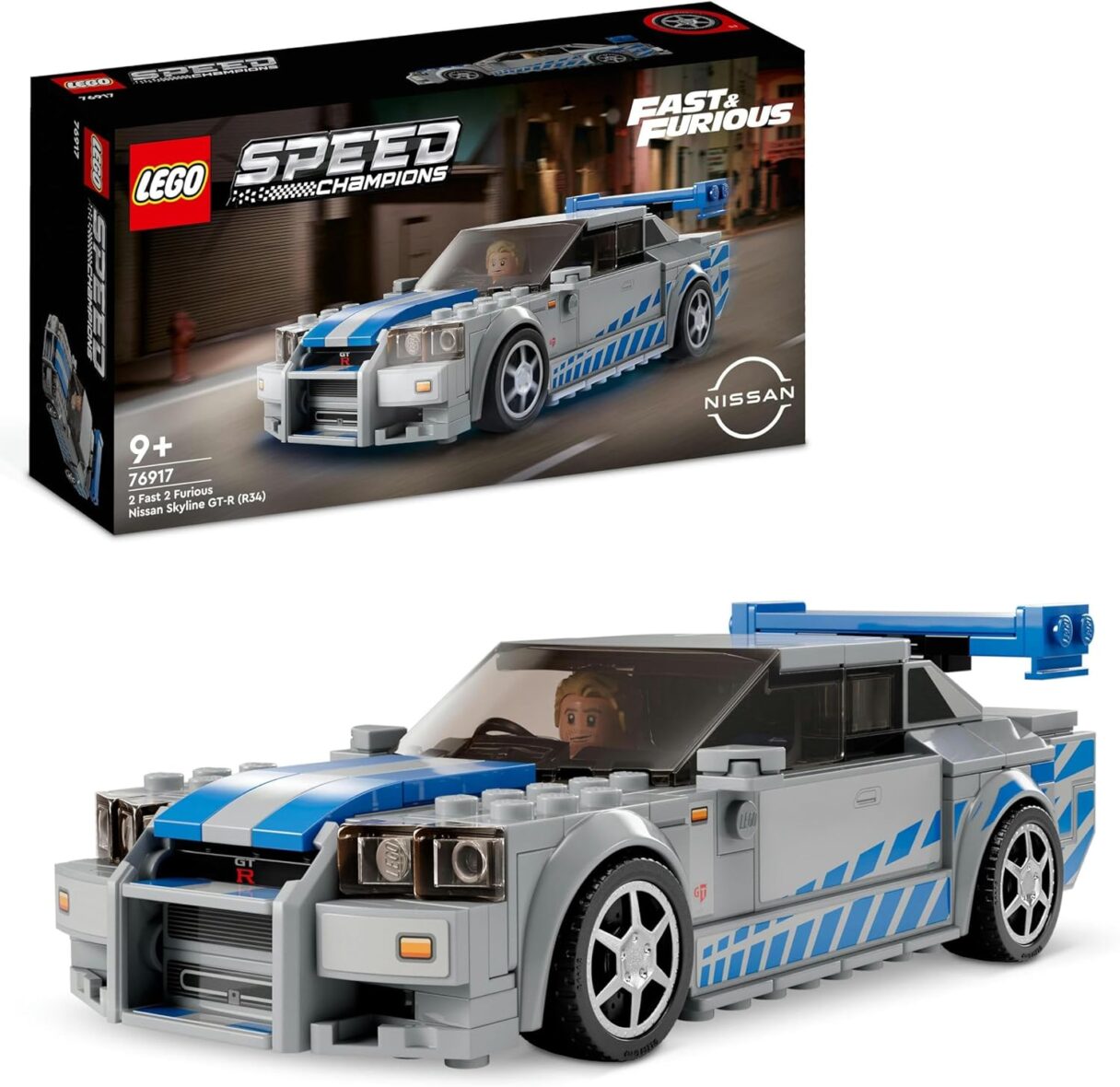 Lego Speed Champions 2 Fast 2 Furious Nissan Skyline GT-R (R34), Race Car Toy Model Building Kit