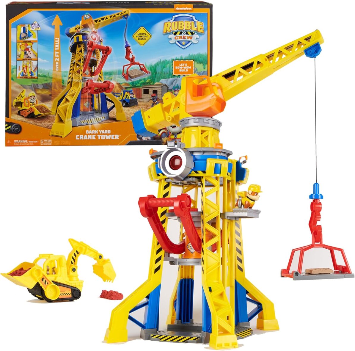 Rubble & Crew, Bark Yard Crane Tower Playset with Action Figure, Toy Bulldozer & Kinetic Build-It Play Sand