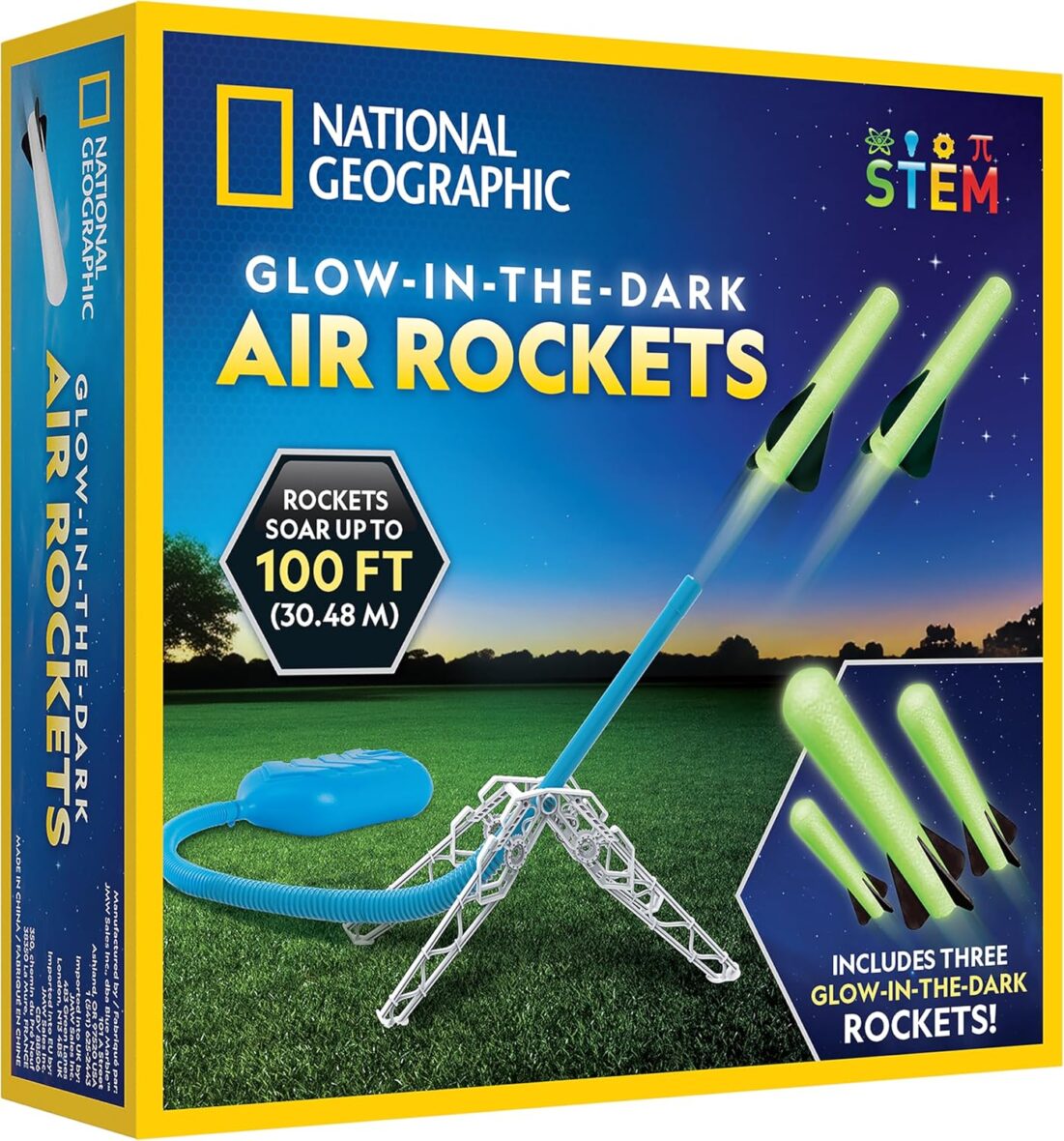 National Geographic Air Rocket Launcher Toy – Launch Glow in The Dark Rockets up to 100 Feet