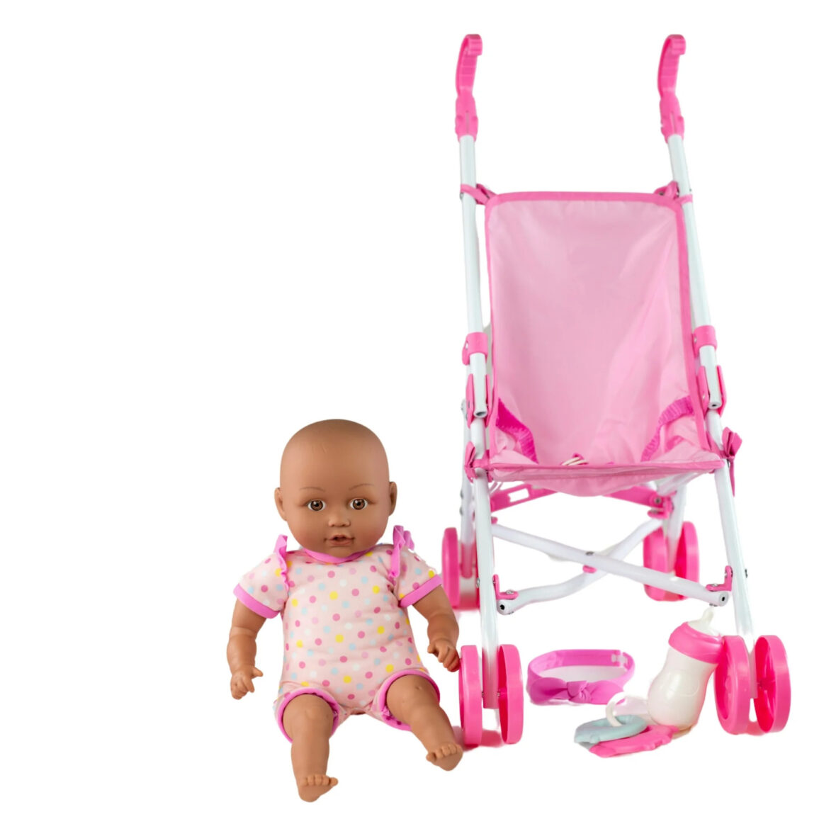 My Sweet Love Baby-on-the-Go Doll and Stroller Set with Accessories, Dark Skintone, 5 Piece Set