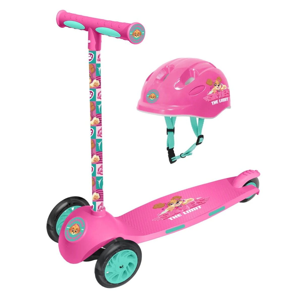 Paw Patrol 3 Wheel Scooter and Helmet Set – Pink – Skye – 50lbs – Unisex – Toddler – Ages 2-5